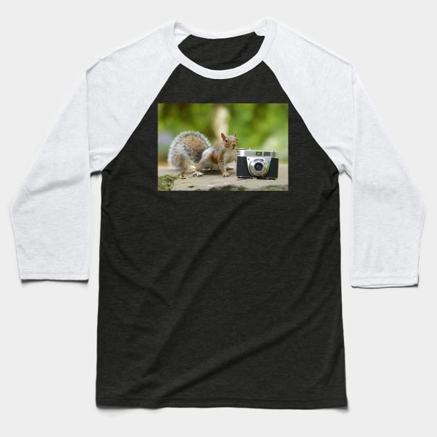 Grey squirrel Photographer with vintage camera Baseball T-Shirt by Simon-dell